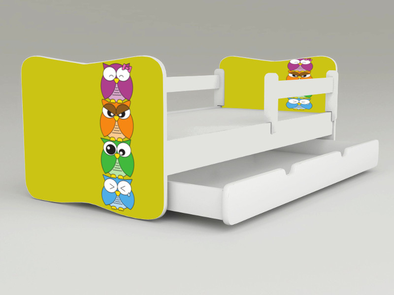 Detská posteľ s odnímateľnými bočnicami + šuflík Sova